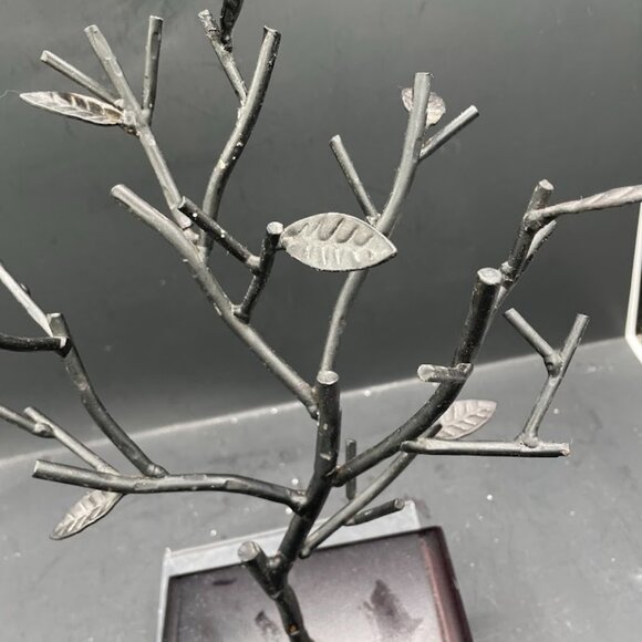 Black Metal Decorative Tree on Brown Wood Base Velvet Bottom Metal Tree Decor - Picture 3 of 11